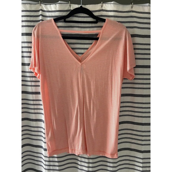 Orange and white stripe flowy top deep v size xs new never worn - Picture 2 of 4